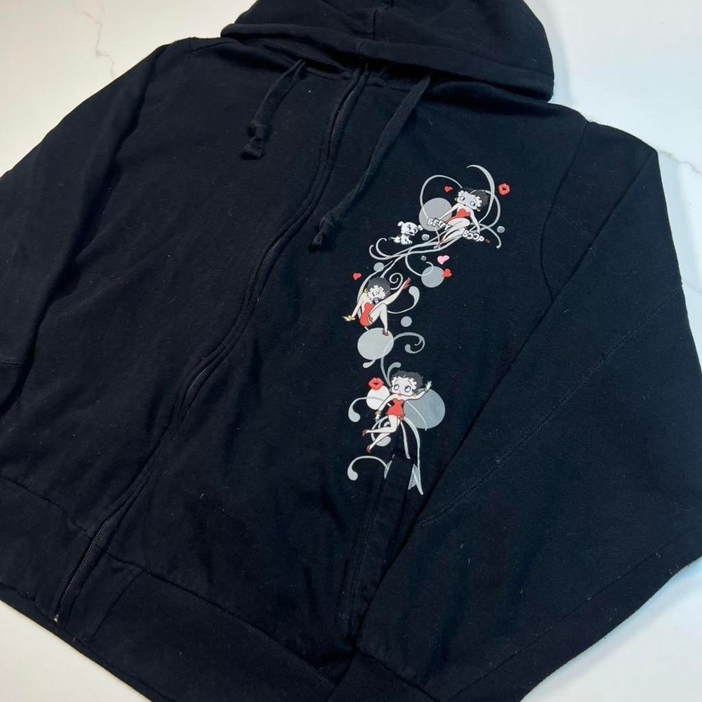 Betty Boop Hoodie Womens Black Graphic Zip Up Sweatshirt